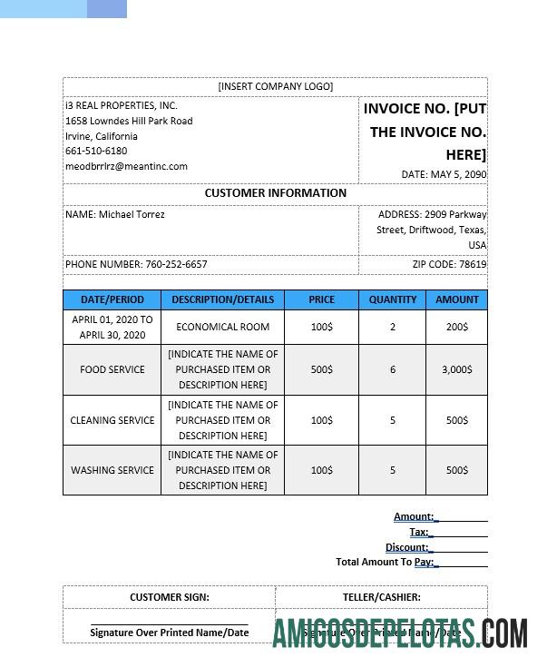 para download Modelo de fatura imobiliária em branco